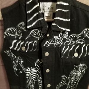 CUSTOM MADE Black denim hand painted vest